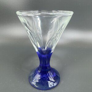 La Rochère Fidji Cobalt Blue Glass Cup Goblet Clear Top French Glass Cup Vintage